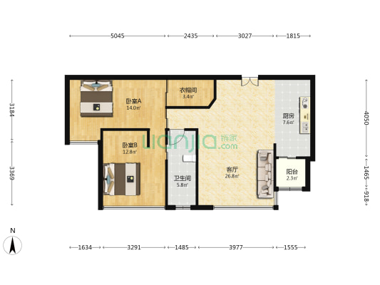太原邸 2室1厅1卫 99平方