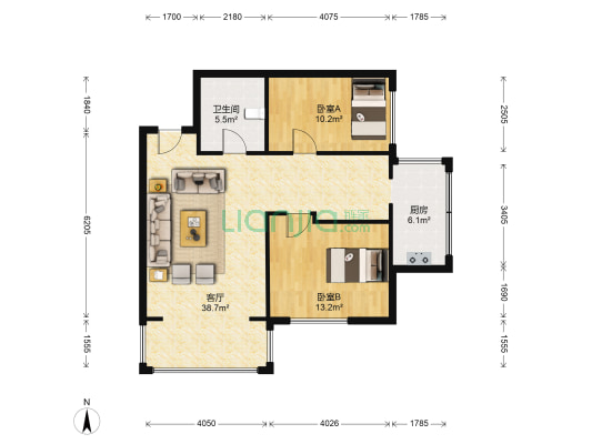 华远水木清华 2室1厅1卫 102平方