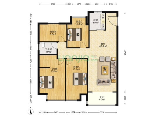 置地双清湾天悦 3室1厅1卫 143平方
