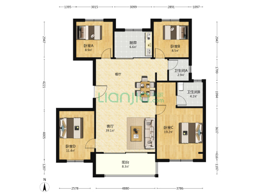 万科云谷 4室1厅2卫 140平方
