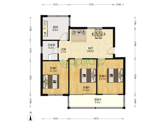 清河东区 3室1厅1卫 100平方