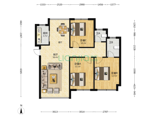 连江建发金凤新苑A区 3室1厅2卫 105平方