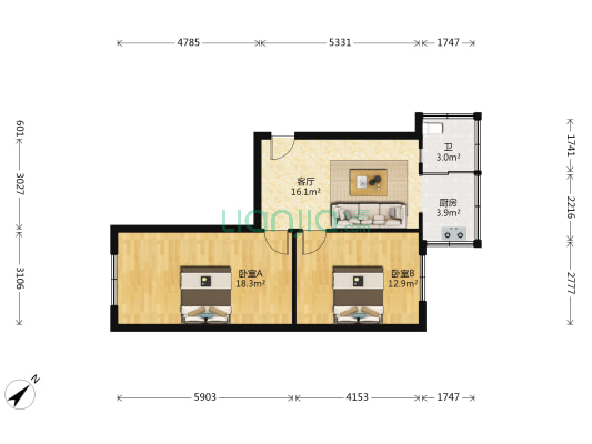 教化街 2室1厅1卫 63平方