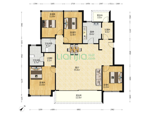 首钢璟辰里 4室1厅2卫 161平方