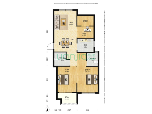 百合嘉苑 3室1厅2卫 111平方