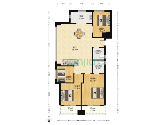 云锦玖晟府 4室1厅2卫 115平方