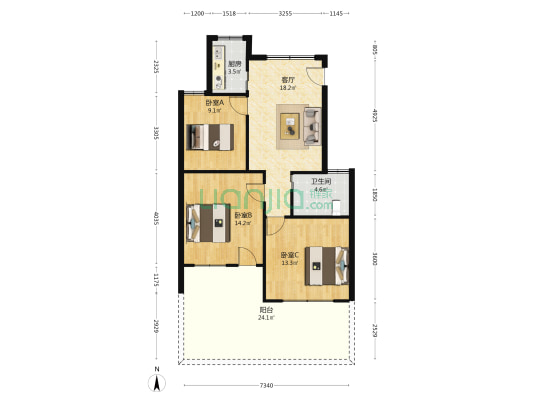 天目路250号 3室1厅1卫 81平方