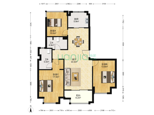 万科公园里 3室1厅2卫 120平方
