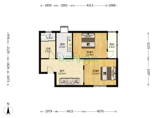 电厂家属楼 2室1厅1卫 75平方