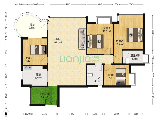 光大花园榕景四季 4室1厅2卫 140平方