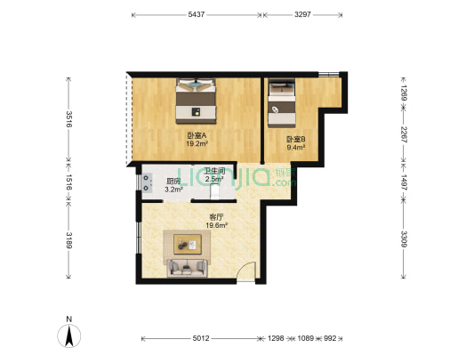 交警宿舍 2室1厅1卫 64平方