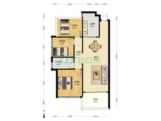 润合名居 3室1厅1卫 90平方