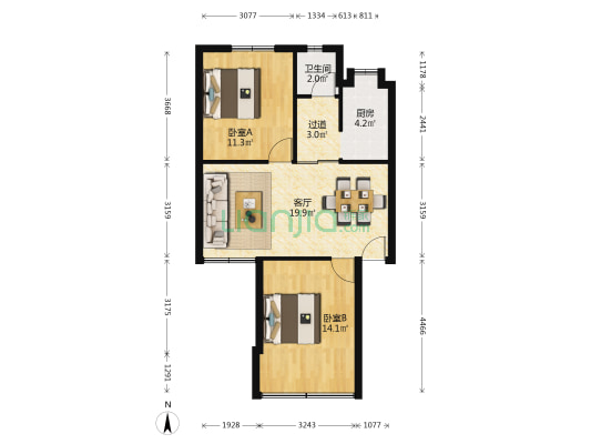 湖南省第三工程有限公司长沙分公司宿舍 2室1厅1卫 65平方
