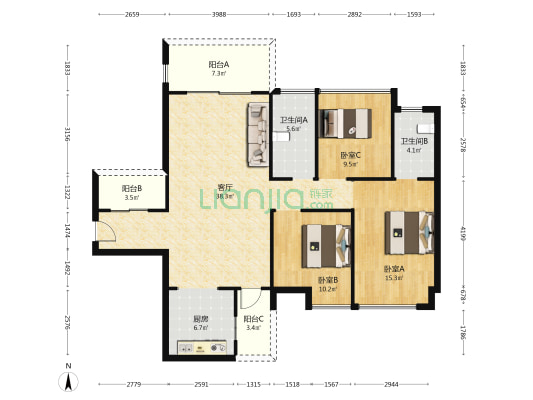 博爱里 3室1厅2卫 121平方