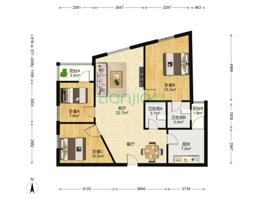 永升丽景 3室1厅2卫 111平方