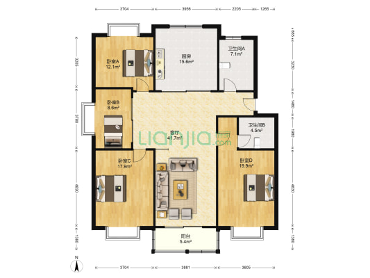 东湖苑东区 4室1厅2卫 147平方