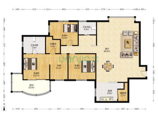 河通锦园 4室1厅2卫 189平方