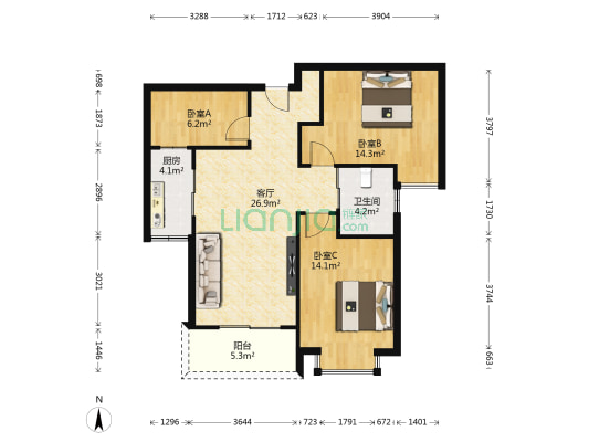 金水湾二期 3室1厅1卫 88平方