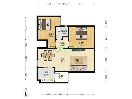 和裕晶河湾 2室1厅1卫 76平方