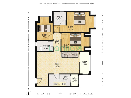 奥园金樾山 3室1厅2卫 100平方