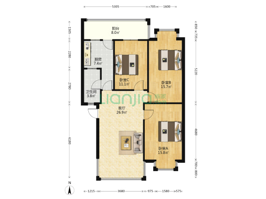 广西林业桂林木材工业公司生活区 3室1厅1卫 99平方