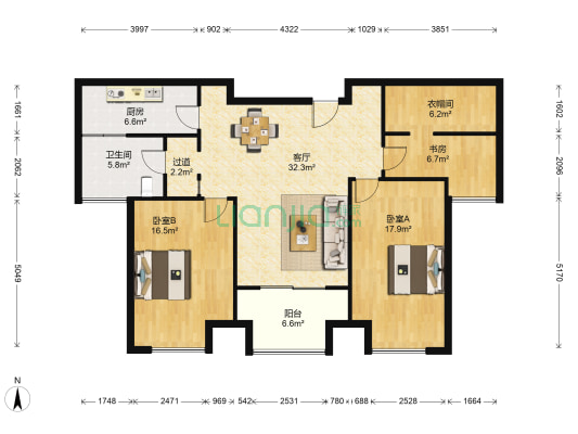 星雨华府(淮安区) 3室1厅1卫 117平方