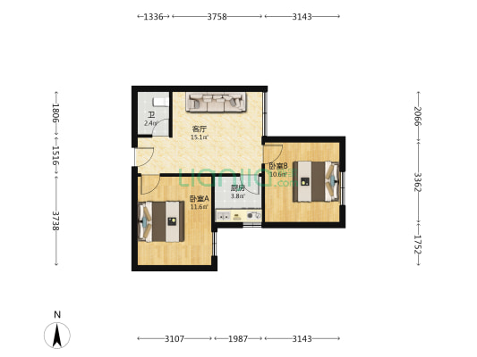 公园2008 2室1厅1卫 62平方