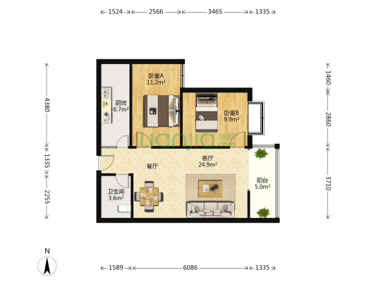 沃尔特商业城 2室1厅1卫 80平方