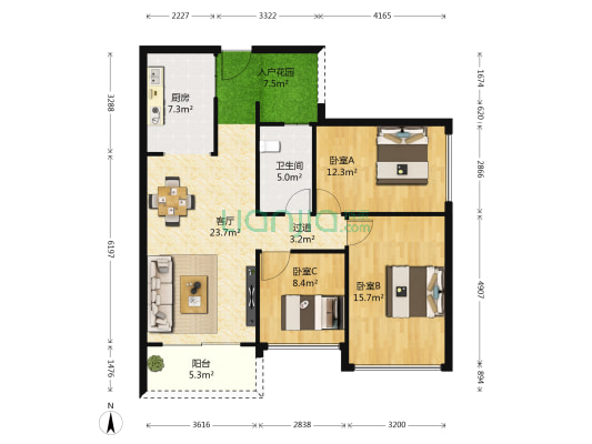 国华尚源东城和谐苑 3室1厅1卫 87平方
