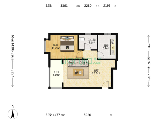 高铁正规一居，视野开阔，采光好，满二-户型图