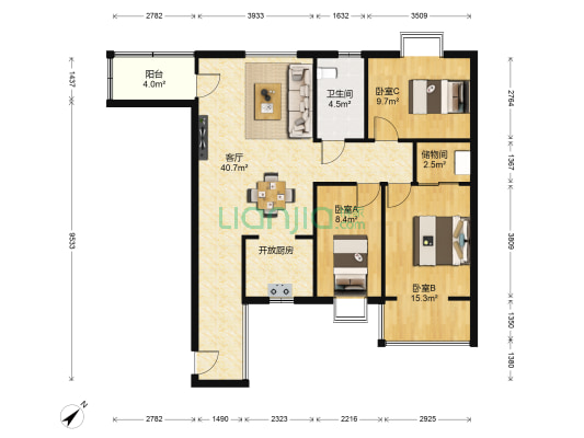 阳光世纪城 3室1厅1卫 116平方