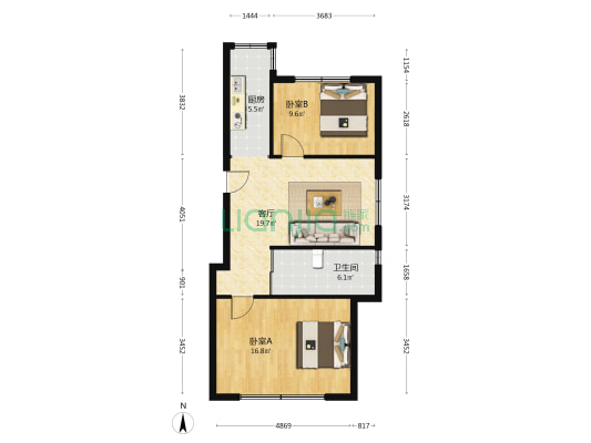 帝豪巴赫丽舍 2室1厅1卫 88平方
