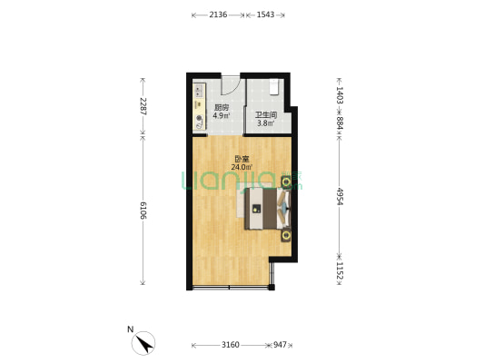 万宏天源城 1室0厅1卫 54平方