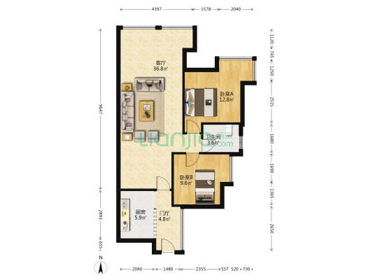 桂湖名城二期 2室1厅1卫 90平方
