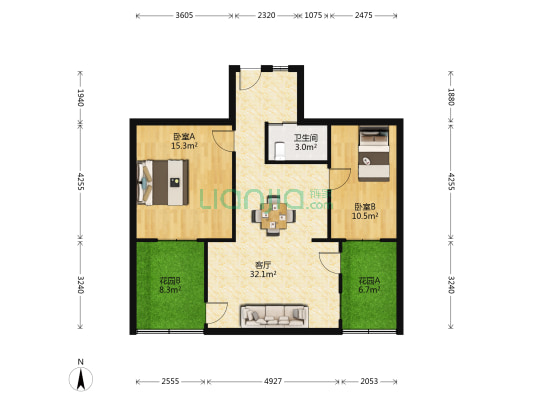 机场路1巷64号院 2室1厅1卫 58平方