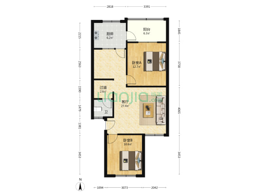 蒙南路社区 2室1厅1卫 80平方