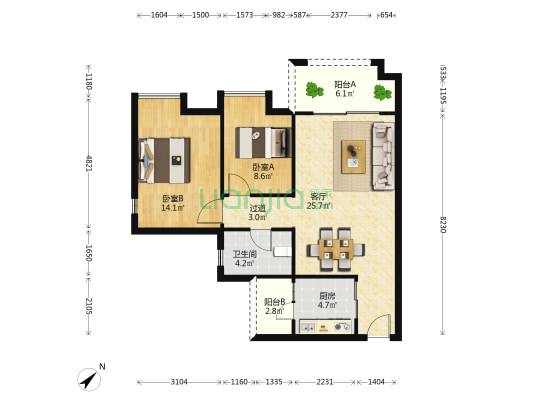 恒宇万麓湖 2室1厅1卫 82平方
