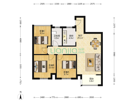 润园 3室1厅1卫 95平方