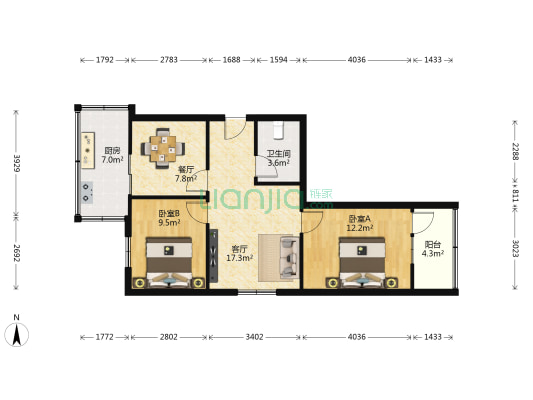 陕西建设技师学院1-4号楼家属院 2室2厅1卫 73平方