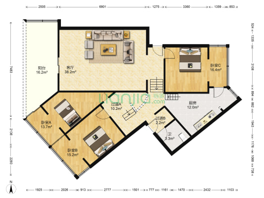 金强公寓 3室1厅1卫 140平方