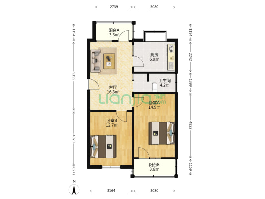 经一路8号 2室1厅1卫 73平方