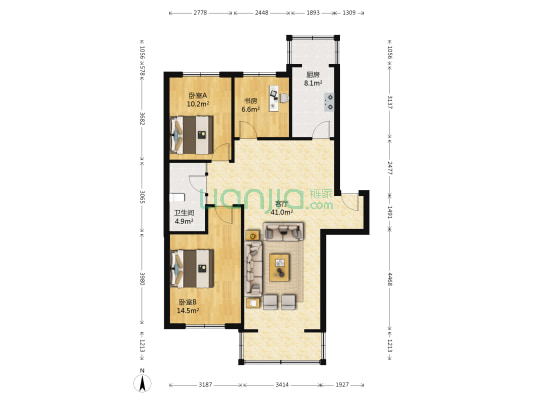 纺织家园西区 3室1厅1卫 113平方
