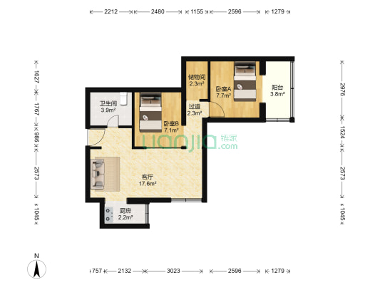 北三环中路40号院 2室1厅1卫 64平方