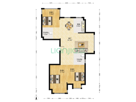 水岸蓝庭 3室1厅2卫 138平方