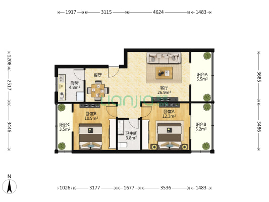 柏林小区卉悦居 2室1厅1卫 79平方