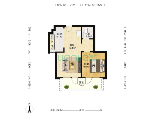 荣盛阿尔卡迪亚花语城 1室1厅1卫 59平方