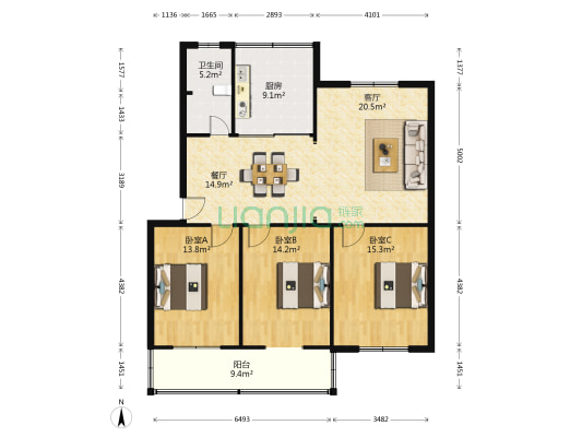 莱茵达路18号 3室2厅1卫 109平方