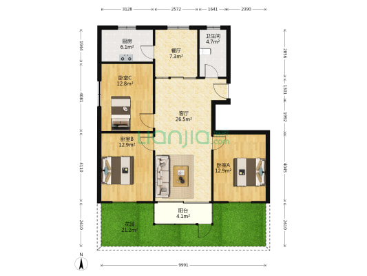 醋库巷68号 3室2厅1卫 114平方