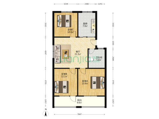 振兴佳苑 3室1厅1卫 101平方