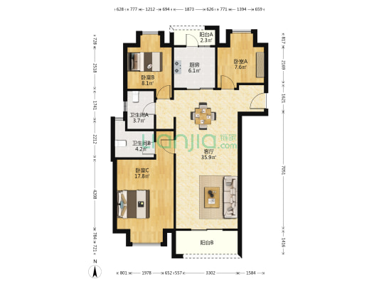 碧桂园光谷十里春风 3室1厅2卫 115平方